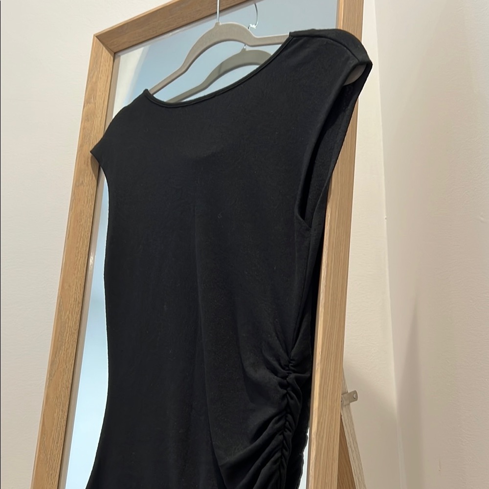 NWT Vince Black Dress Side Ruched Midi Short Sleeved - Picture 5 of 5